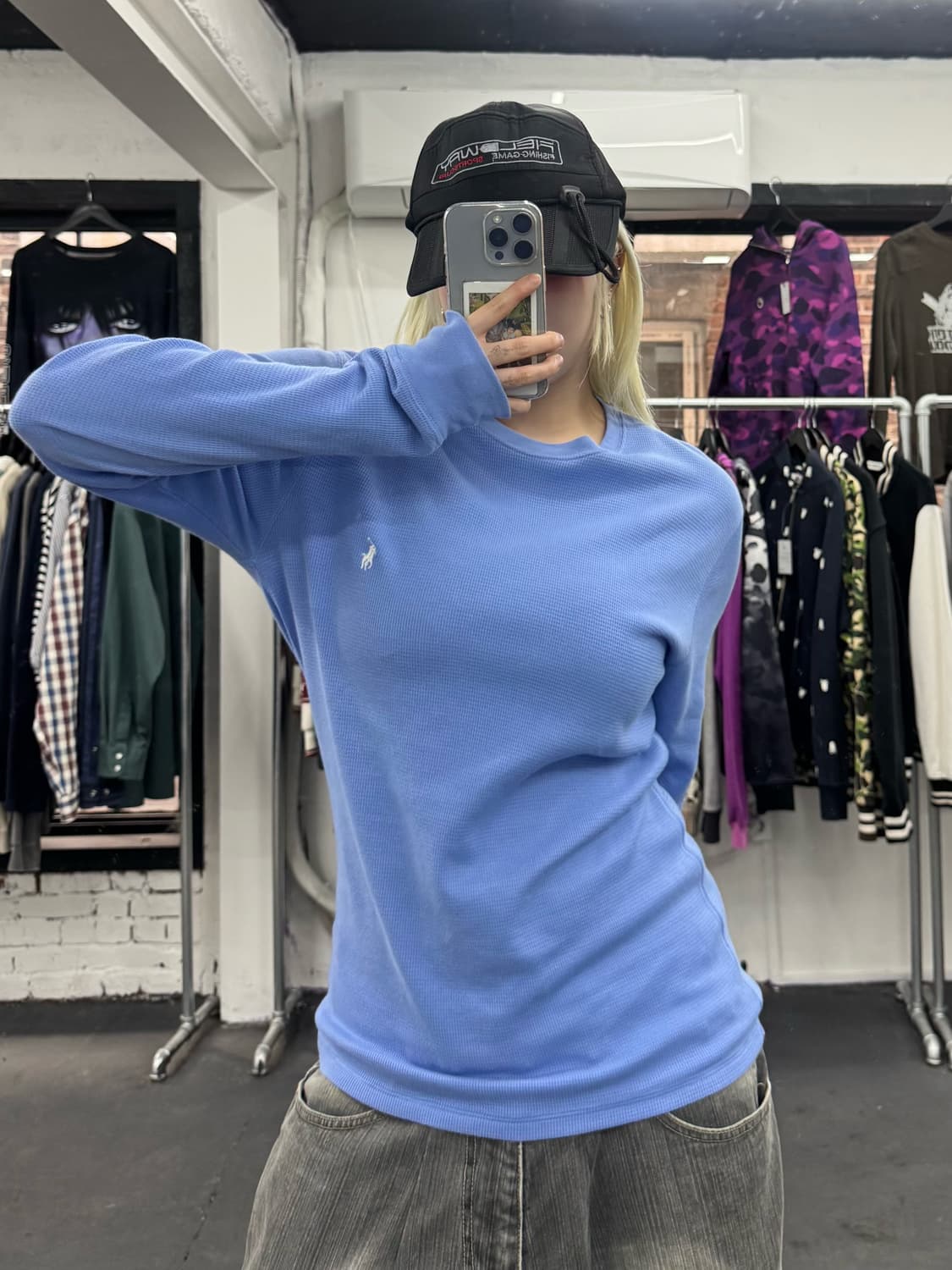 폴로 랄프로렌 와플 롱슬리브 스카이블루 상품이미지1