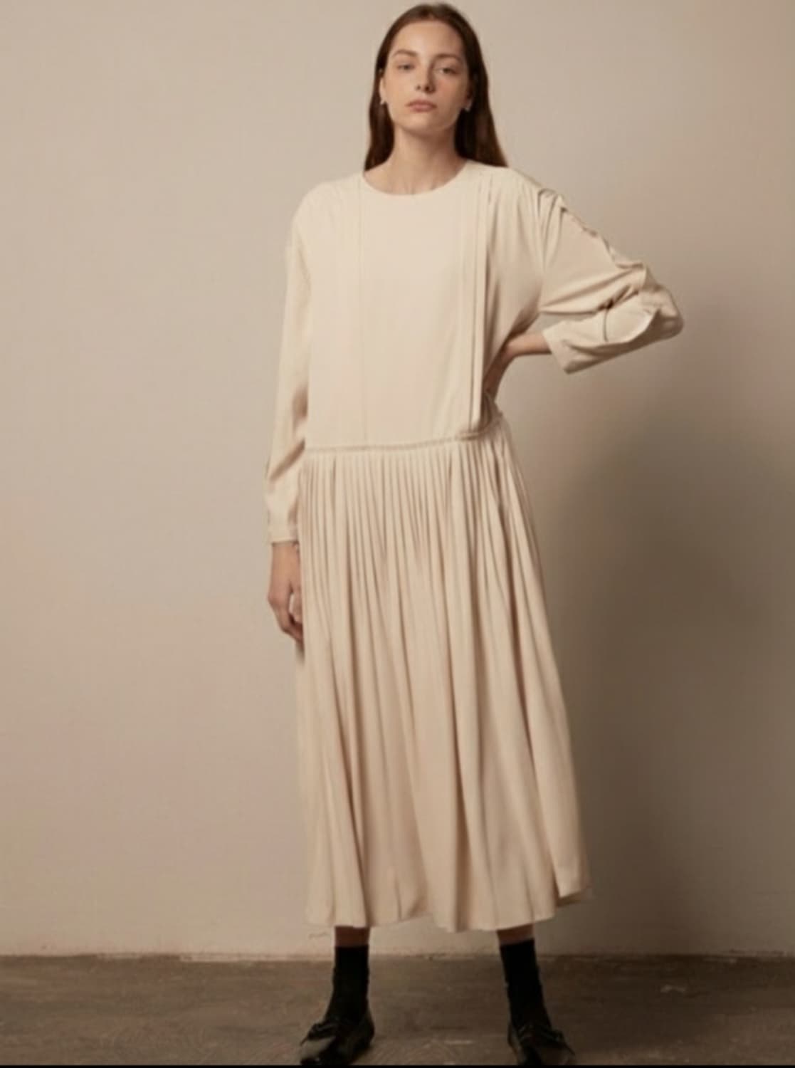 비뮤즈맨션 플리츠 롱원피스 44~55사이즈 상품이미지1