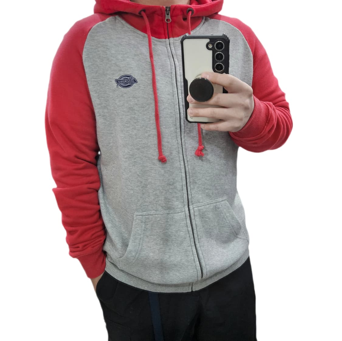 M 95-100 디키즈 나그랑 배색 후드집업 그레이 레드 상품이미지1