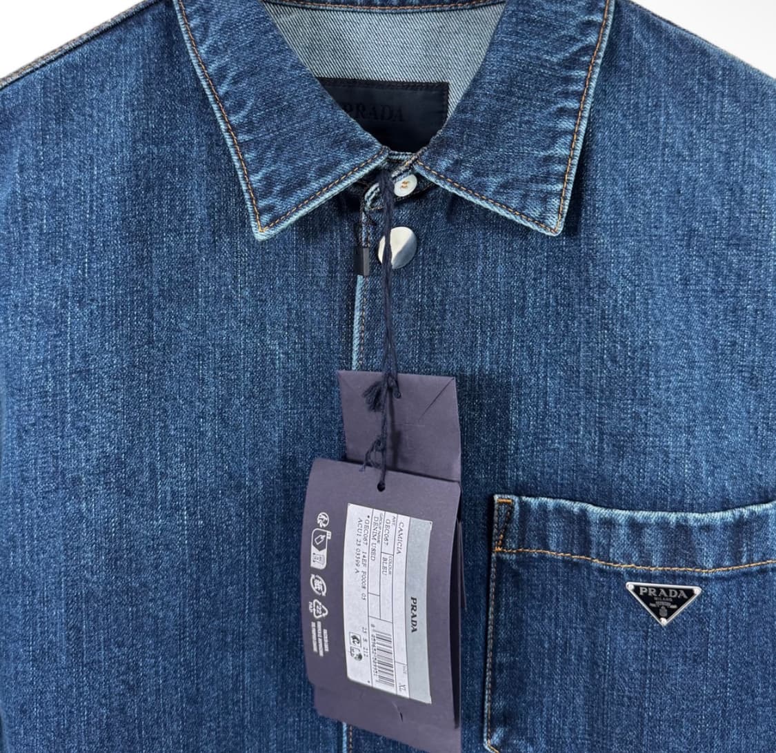 [XL] 프라다 남성 삼각로고 청 데님 반팔 셔츠 자켓 블루 GEC067 상품이미지6