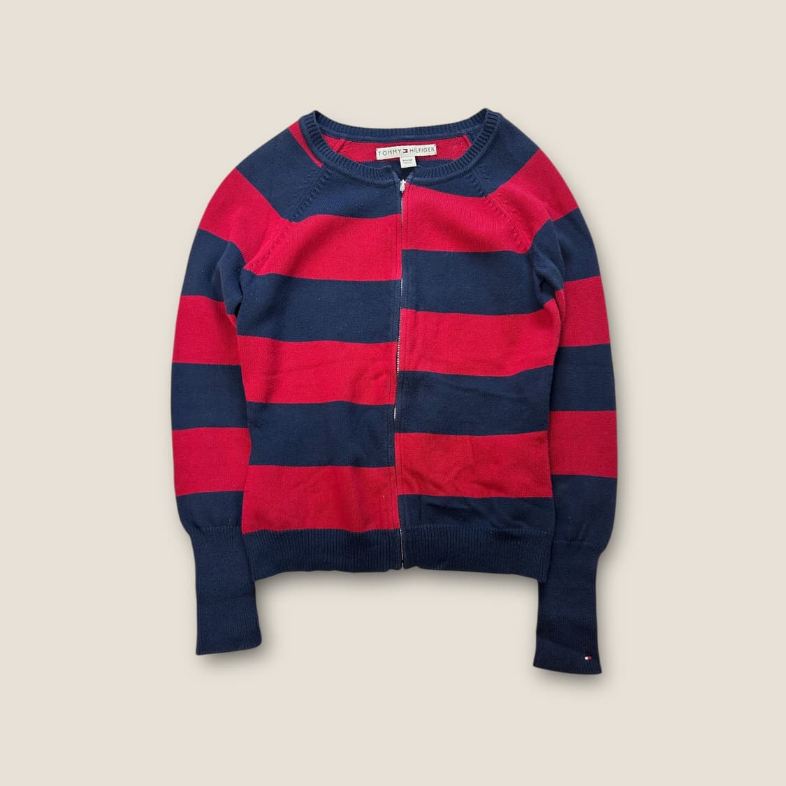 O091 타미힐피거 스트라이프 니트 코튼혼방 집업 상품이미지1