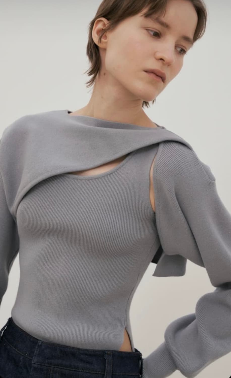 에핑글러 볼레로 세트 니트 데님그레이 상품이미지3