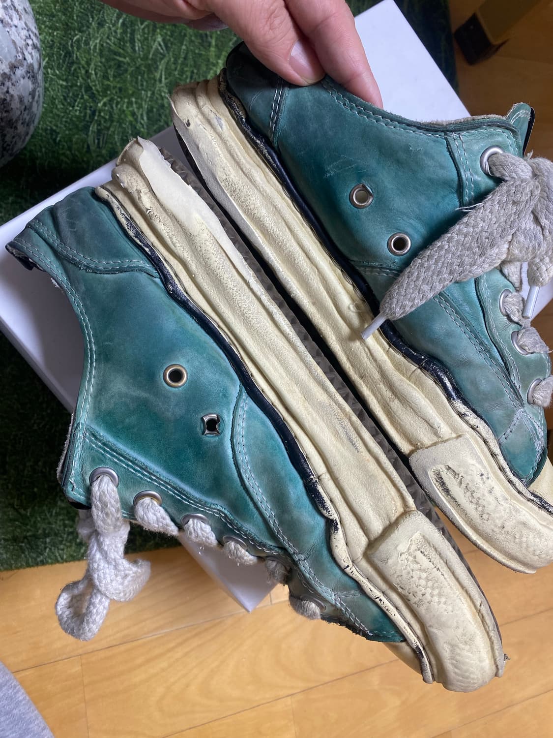 (GD 착용)미하라 야스히로 레더 로우탑 그린 42 상품이미지5