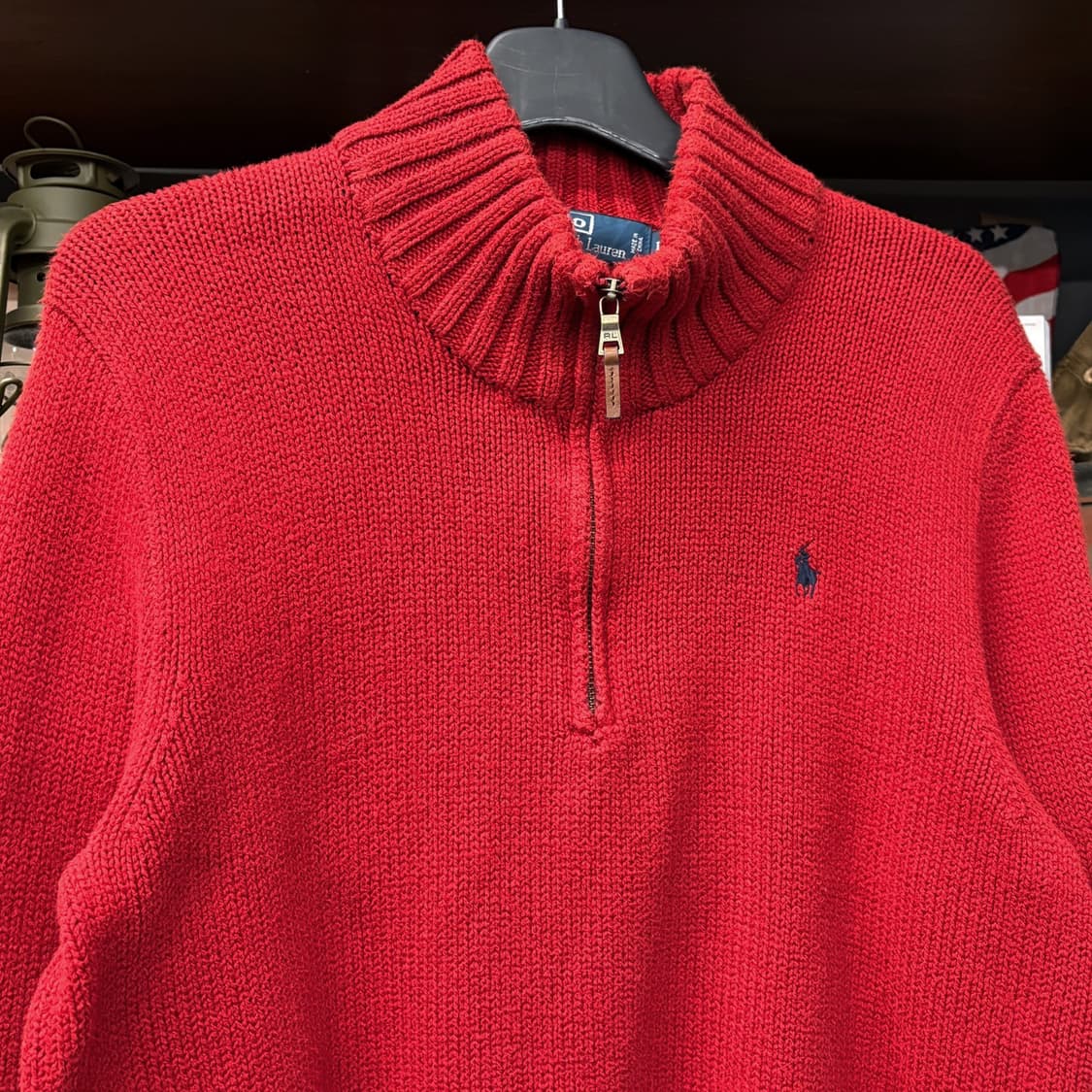 90s 폴로 랄프로렌 청키립 하프집업 코튼 니트 스웨터 레드 N633 상품이미지3