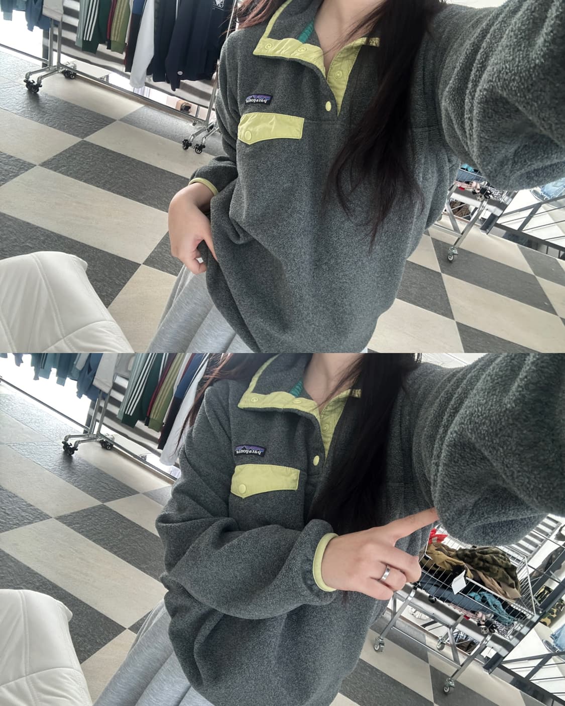 파타고니아 신칠라 그레이/라임 스냅 플리스  상품이미지5