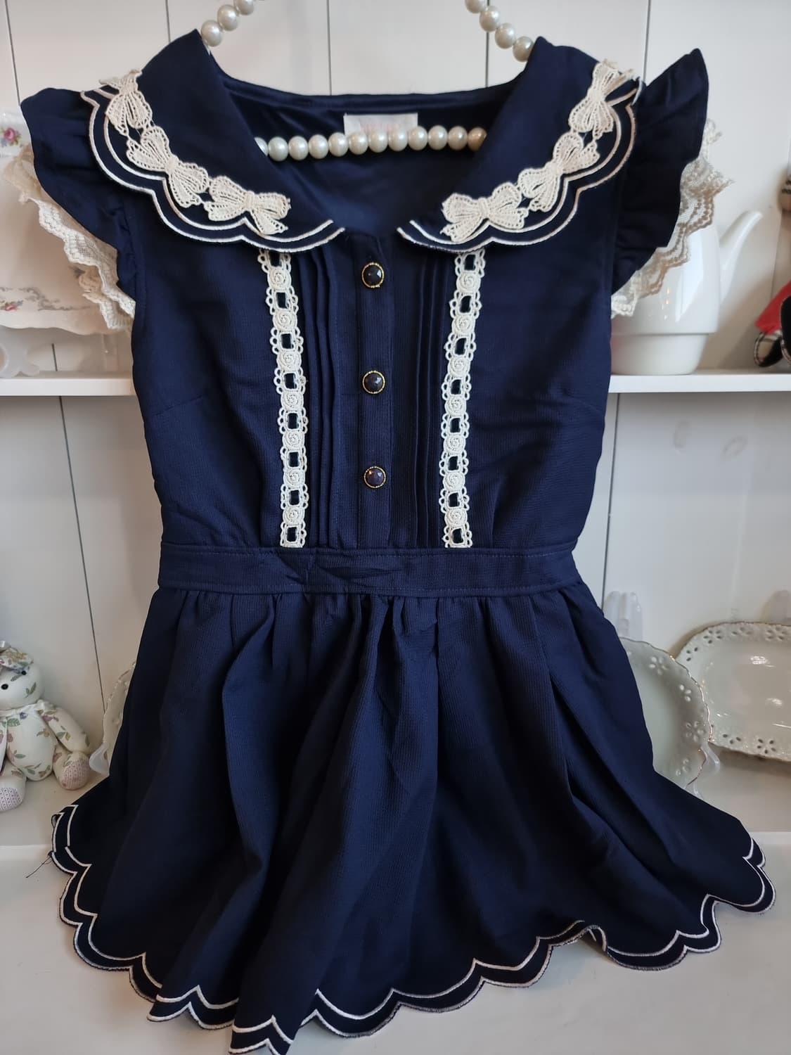 LIZ LISA, 리즈리사) 네이비 세일러 카라 레이스 원피스 상품이미지6