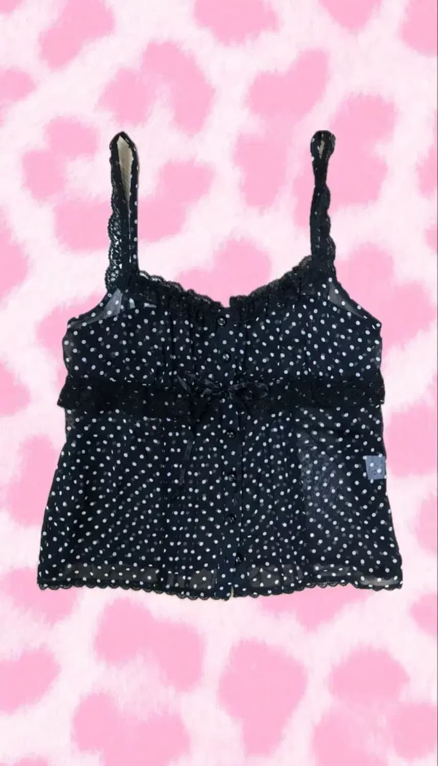 일본 빈티지 블랙 도트 레이스 슬리브 시스루 모리걸 가디건 상품이미지1