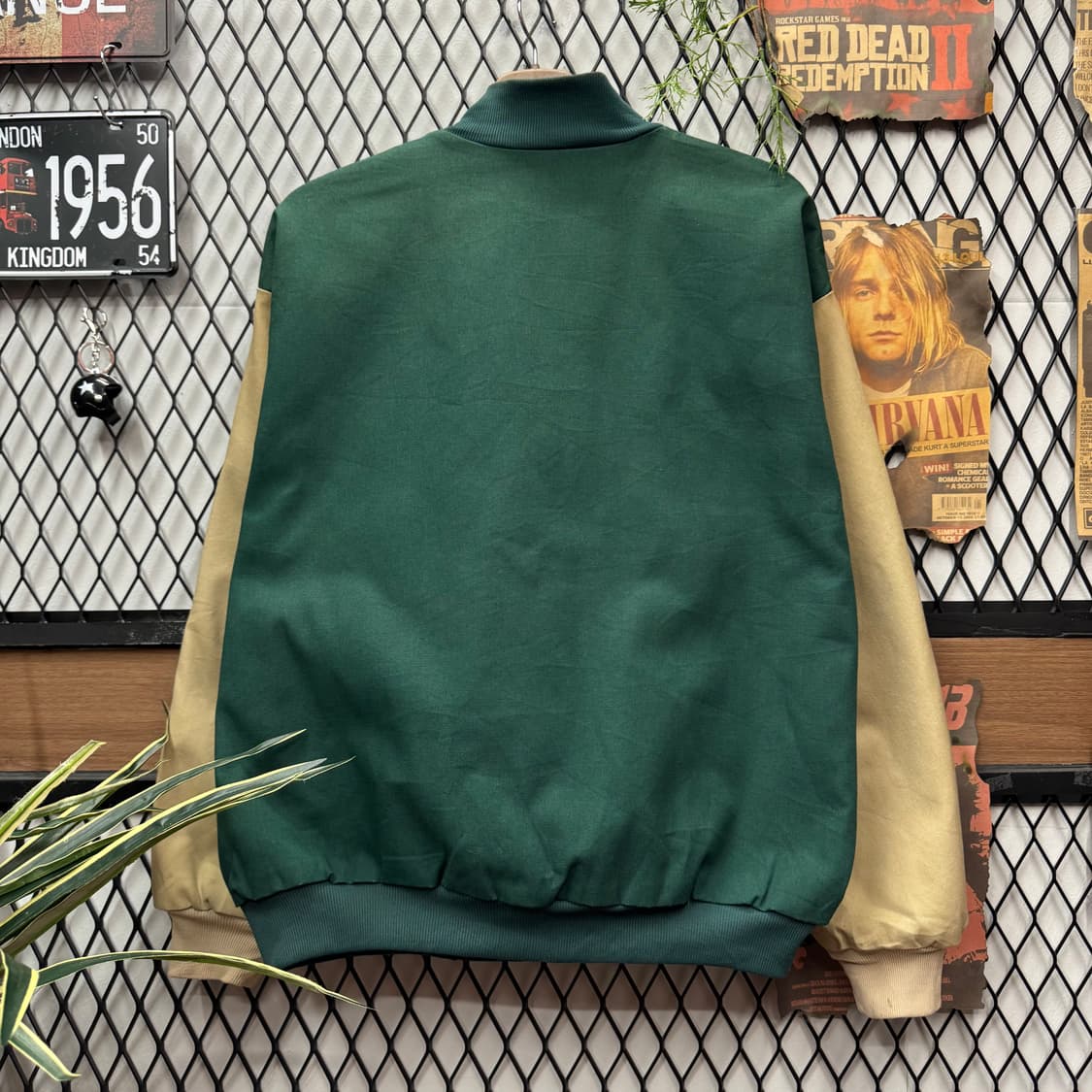 00s USA VINTAGE 코튼 워크 자켓 베이지 배색 딥그린 상품이미지2