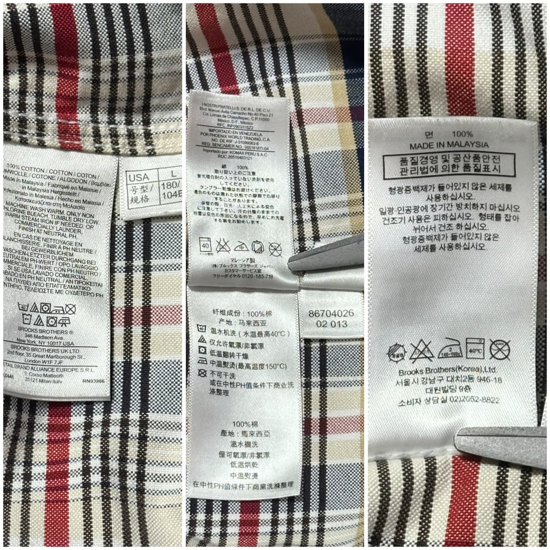 미착용) 브룩스브라더스 아메리칸 타터솔체크셔츠/L/100-105  상품이미지5