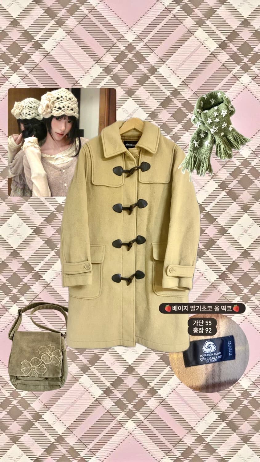 🎀빈티지 모리걸 핑크브라운체크 안감 베이지 떡볶이코트🎀 상품이미지1