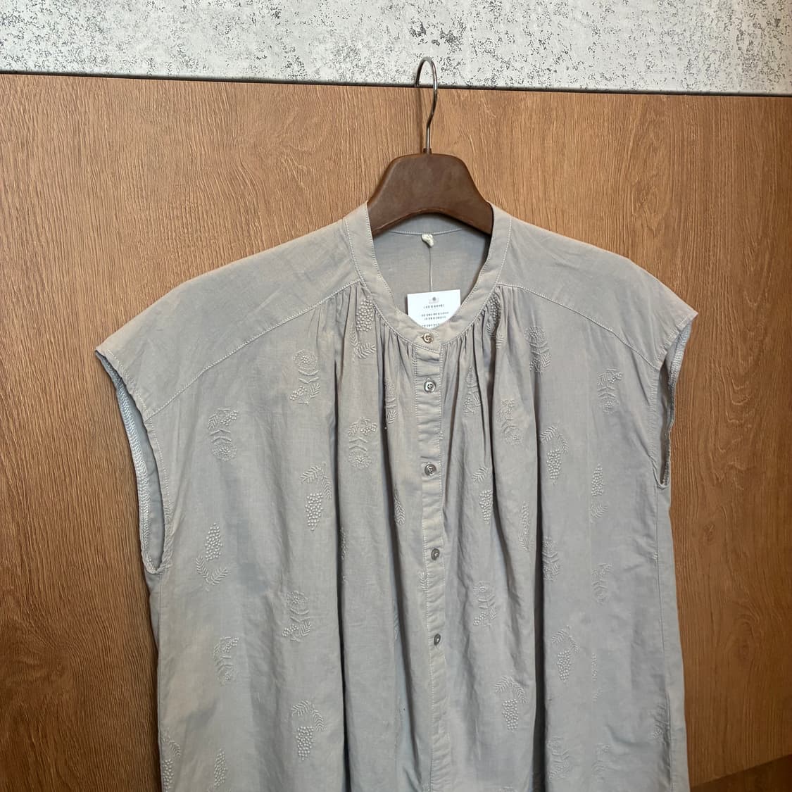 빈티지 플라워 자수 반팔 블라우스 헨리넥 루즈핏 그레이 k61 상품이미지3