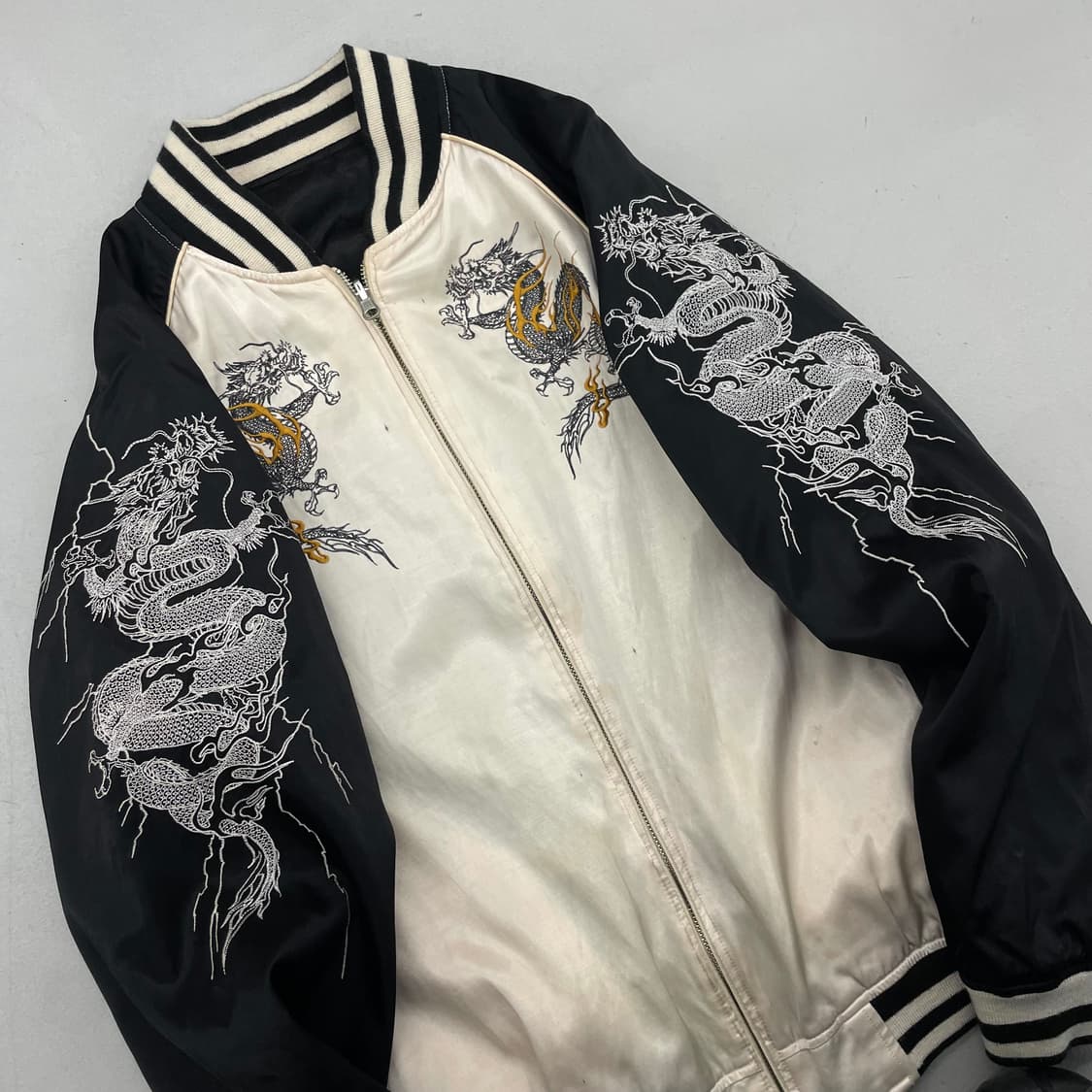 카라쿠리 타마시 드래곤 용 자수 오리엔탈 리버시블 스카쟌 자켓 상품이미지5