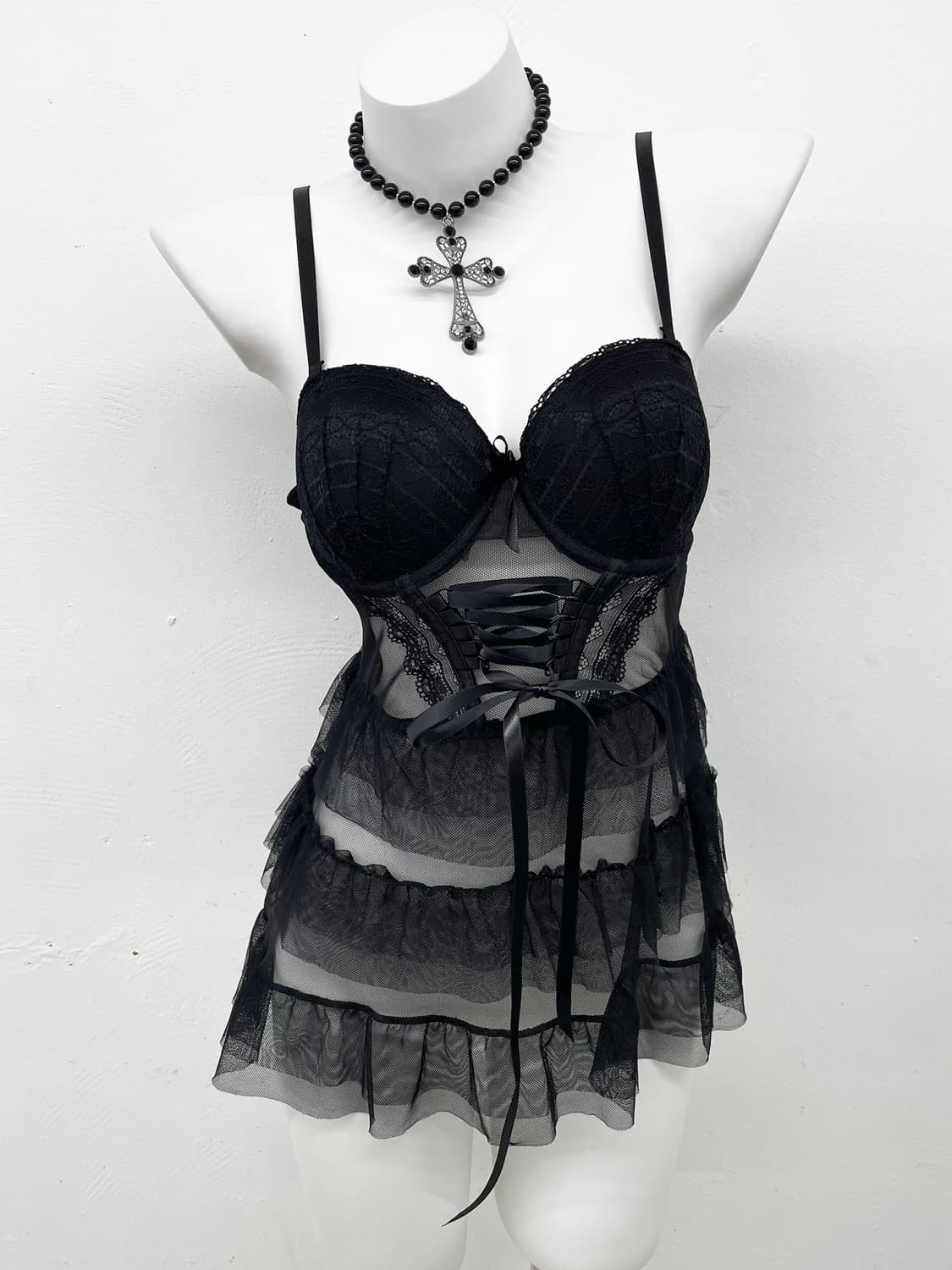 블랙 레이스업 캉캉 코르셋 상품이미지1