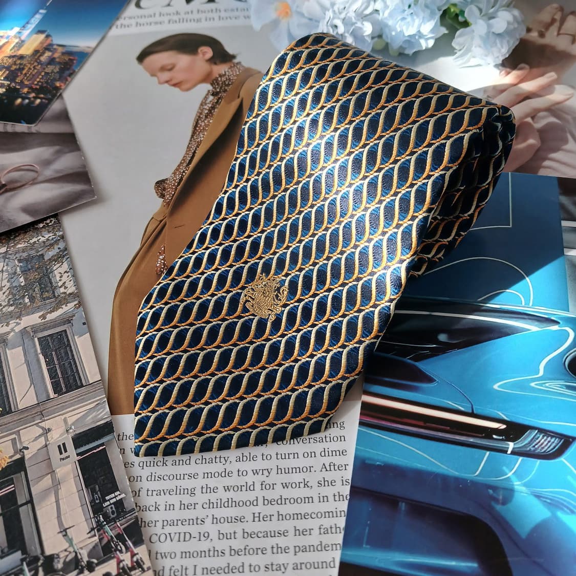 아쿠아스큐텀 실크 체인 패턴 넥타이 9.1cm A+등급 A19192
 상품이미지2