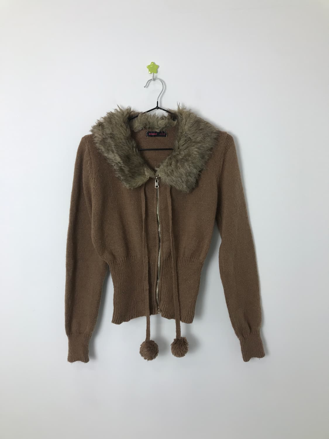 Vintage Fur Collar pom Zip up Cardigan 상품이미지3
