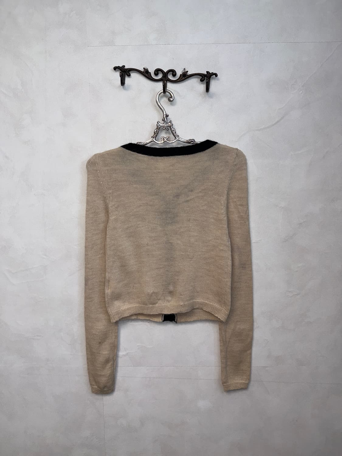 O’2ND beige ribbon button cardigan  상품이미지3