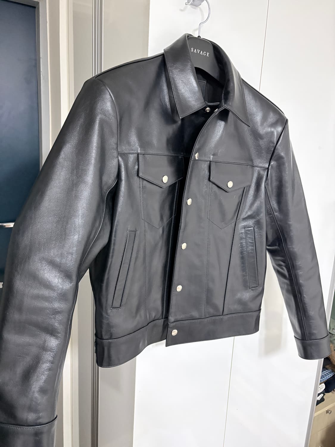 [XL] 새상품 세비지(savage) 레더 트러커 자켓(leather t 상품이미지5