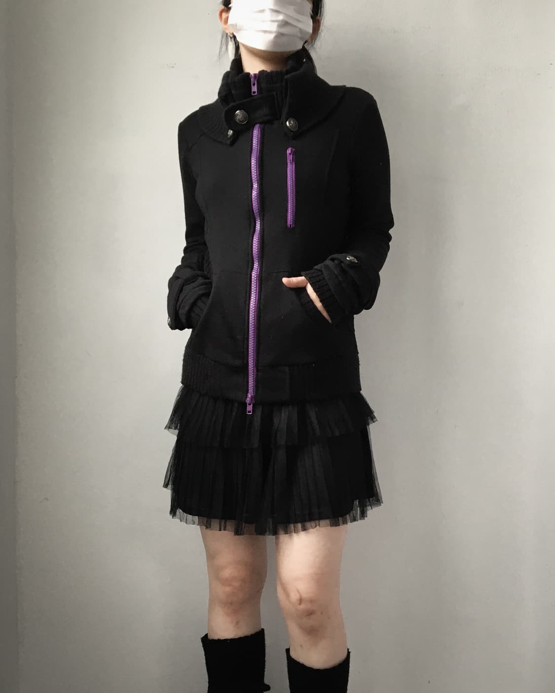 High neck ribbed layered zip up 상품이미지8