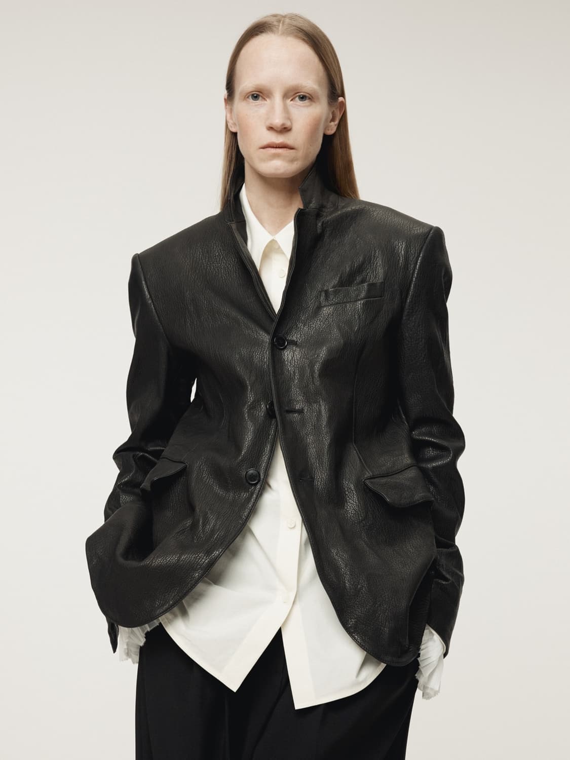 렉토 RECTO 크링클 레더 싱글 자켓 블랙 상품이미지2