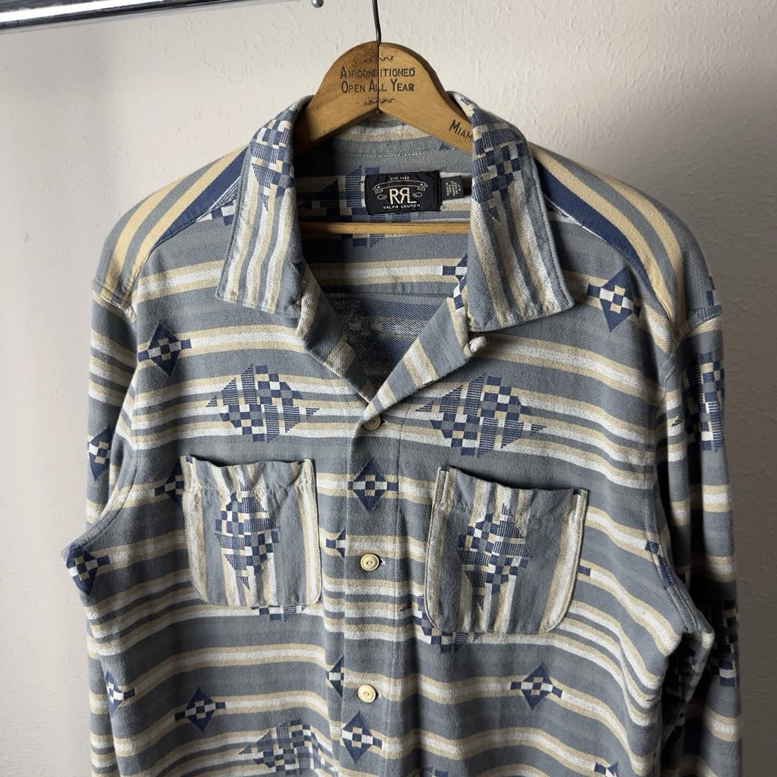RRL 더블알엘 사우스웨스턴 자카드 니트 저지 캠프 셔츠 블루 상품이미지2