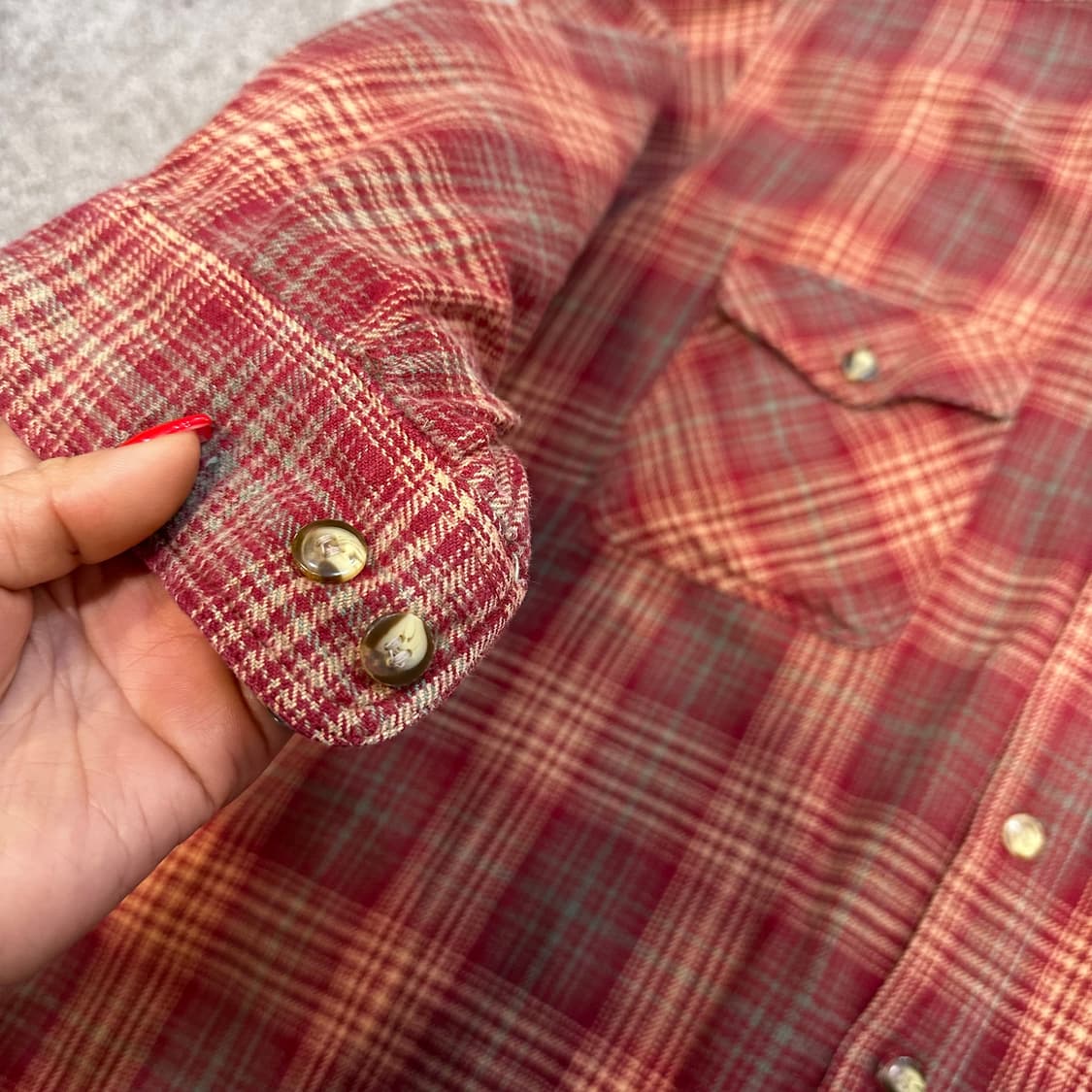 빈티지 레드 사이드포켓 플란넬 셔츠L 상품이미지3