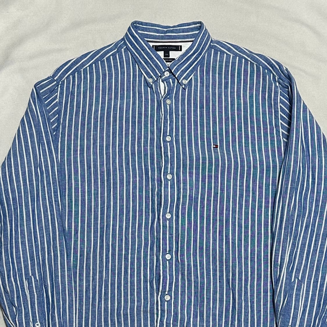 XXL 타미힐피거 스카이블루 스트라이프 린넨 셔츠 상품이미지1