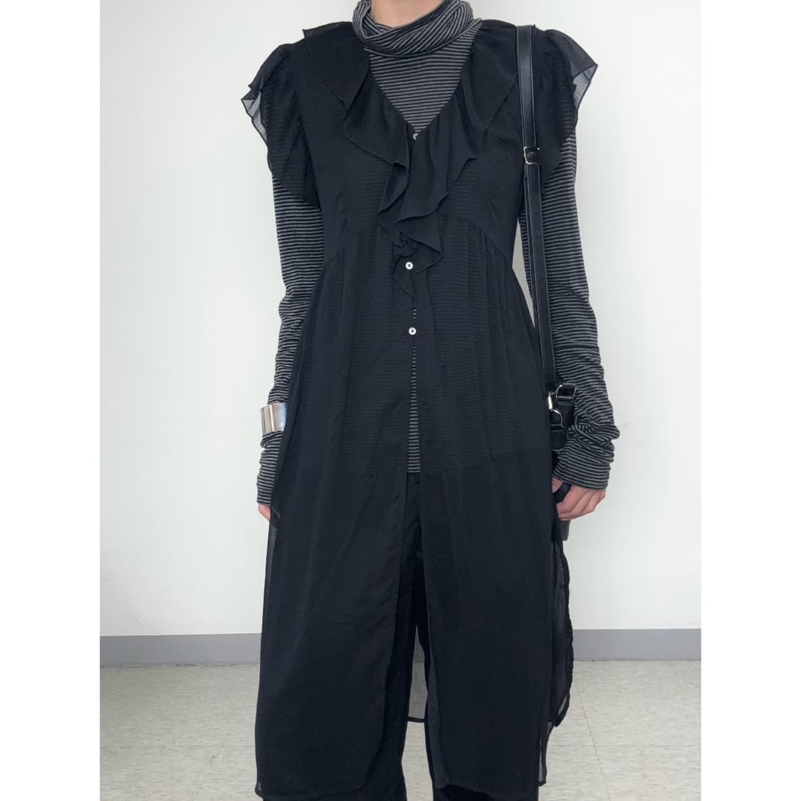 빈티지 블랙 시스루 원피스 가디건 상품이미지1