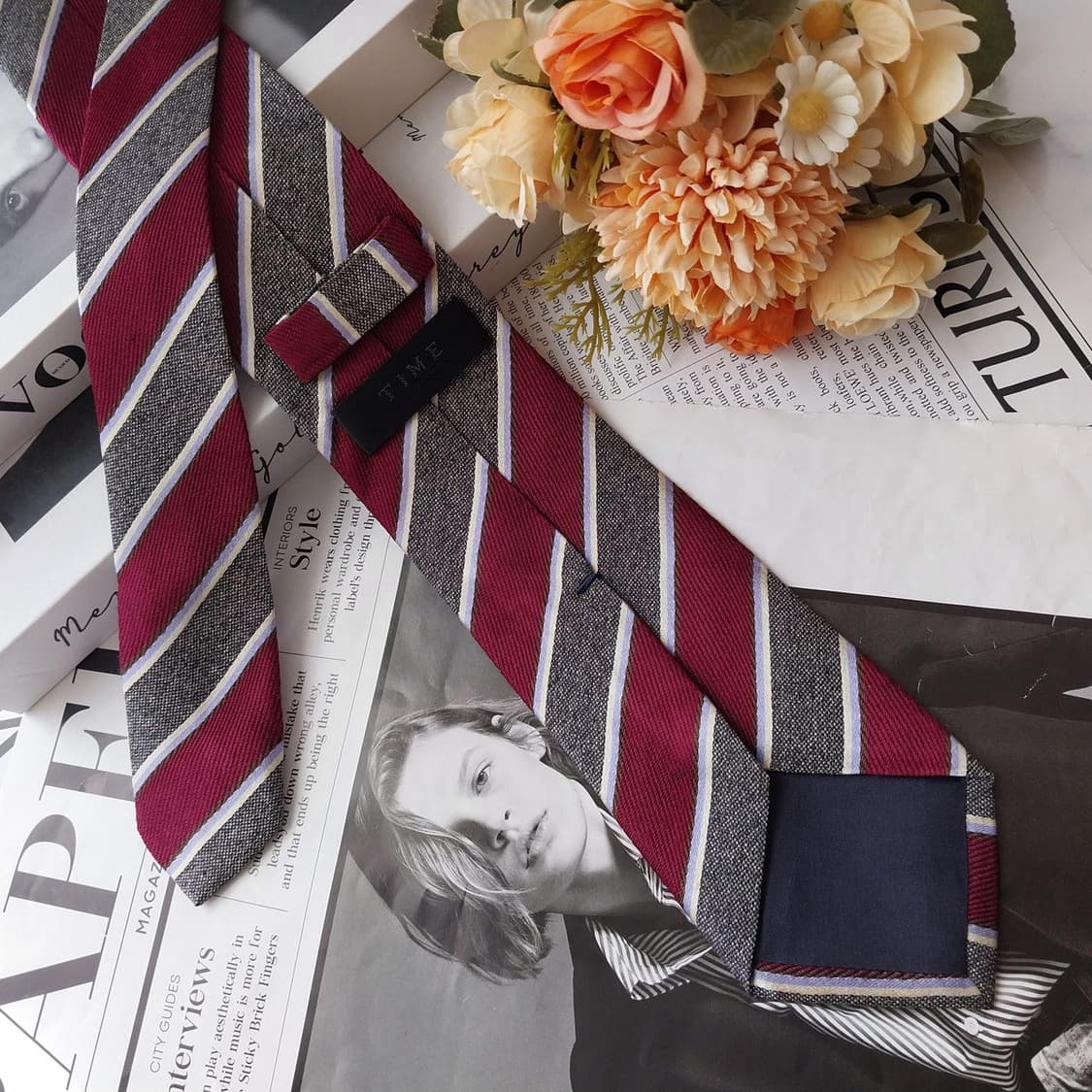 TIME 타임 실크 와인 스트라이프 넥타이 7.8cm A+등급 K2525 상품이미지5