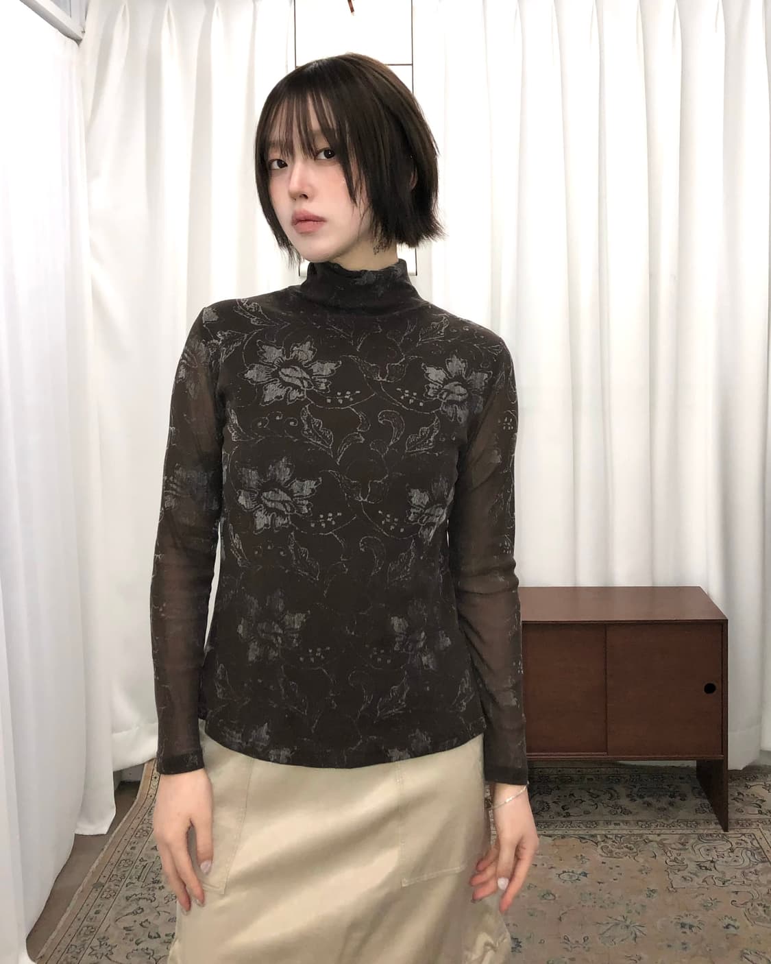 브라운 플라워 슬리브 상품이미지1