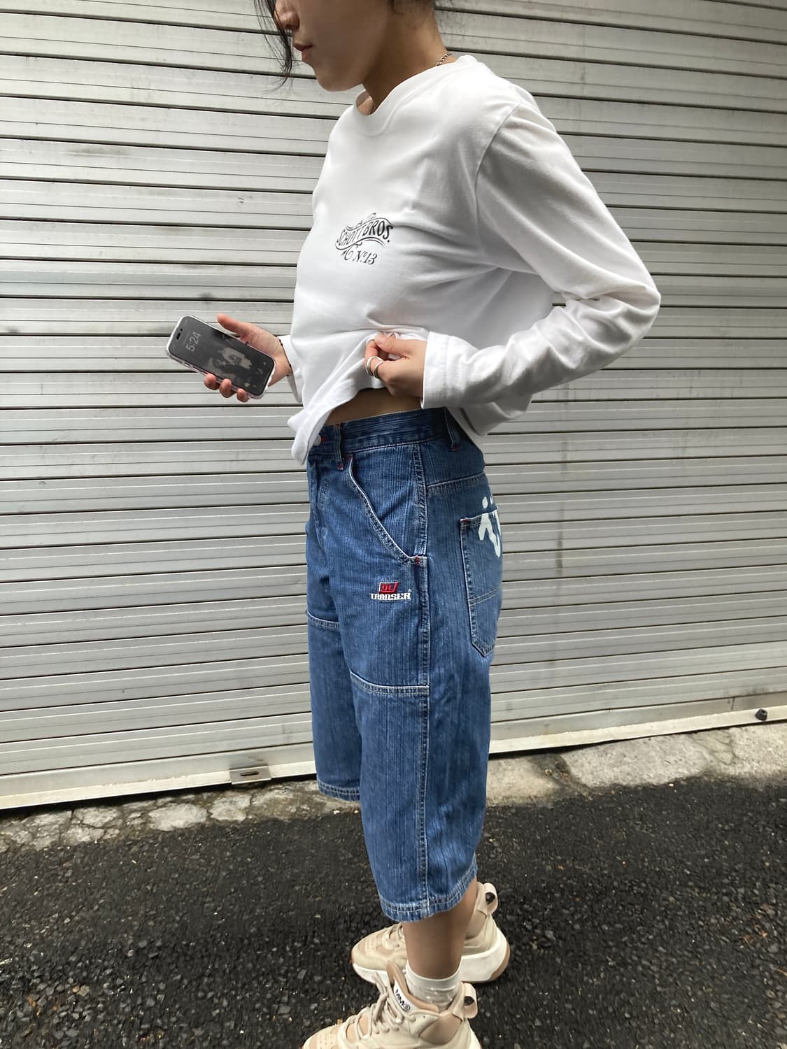 Transer 백프린팅 데님 카펜터 하프 팬츠 상품이미지3