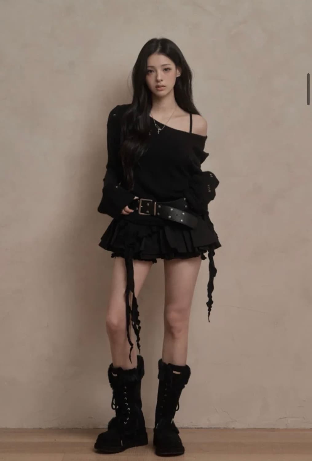 카키포인트 데미지 펀칭 니트 블랙 상품이미지3