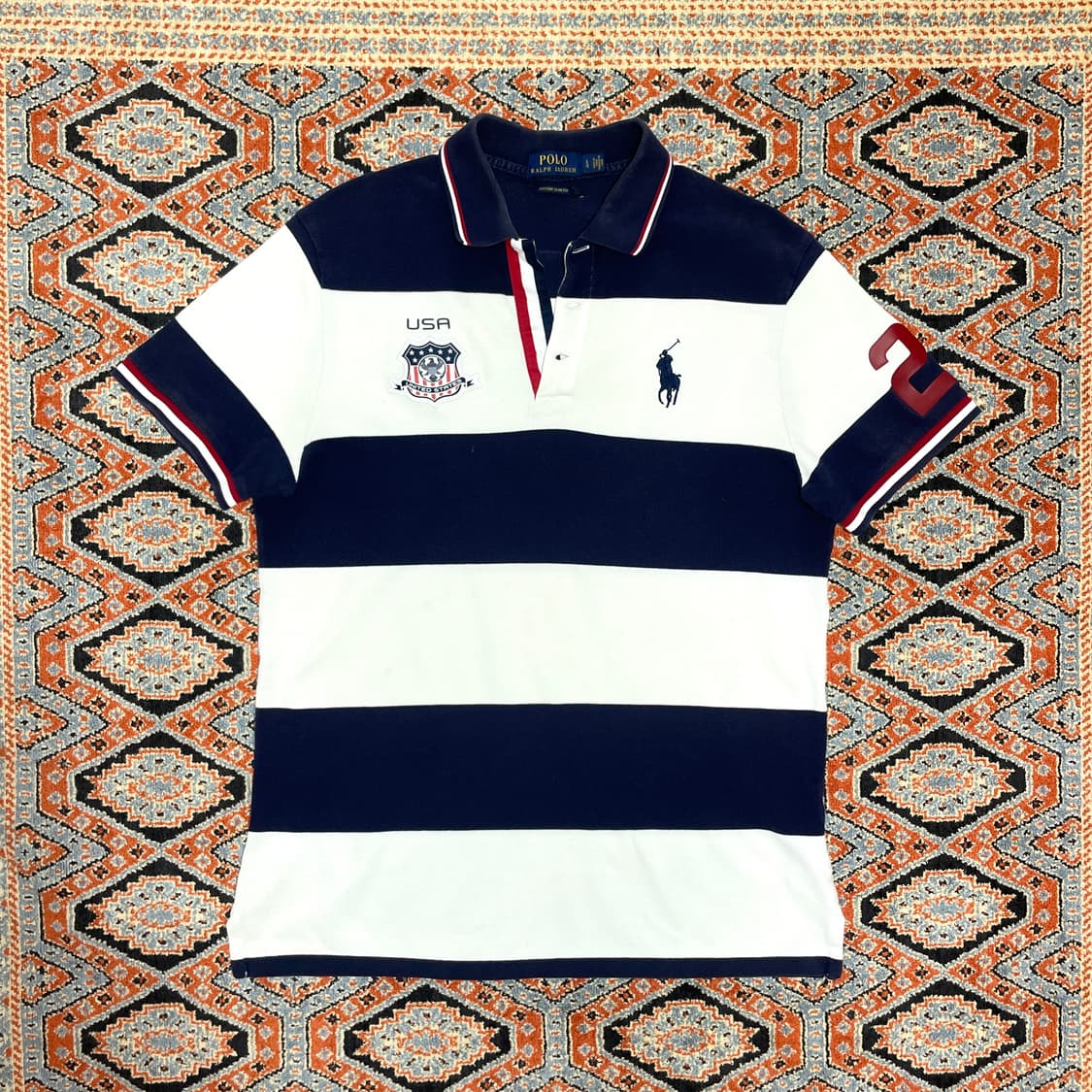폴로랄프로렌 USA 네이비 단가라 반팔카라티 여성L 상품이미지1