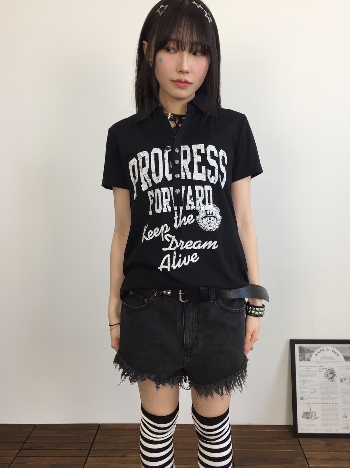 Jpn Y2k Musk-Style Graphic Collar Tee 상품이미지2