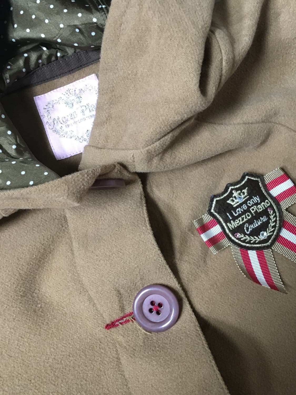 메조피아노 브라운 리본 도트 땡땡이 케이프 코트 라떼 히메 갸루 러 상품이미지3