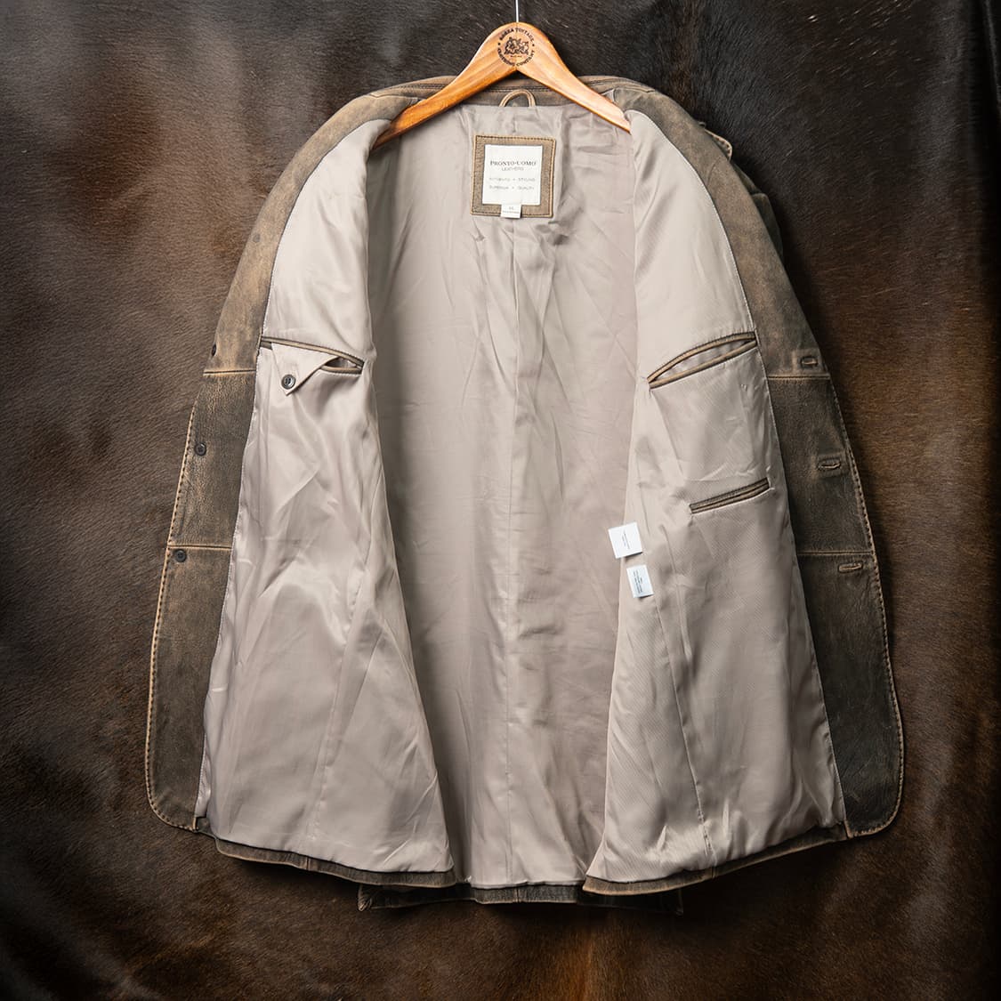 [115] 90s~ PRONTO UOMO 카우하이드 레더 스포츠 코트  상품이미지9