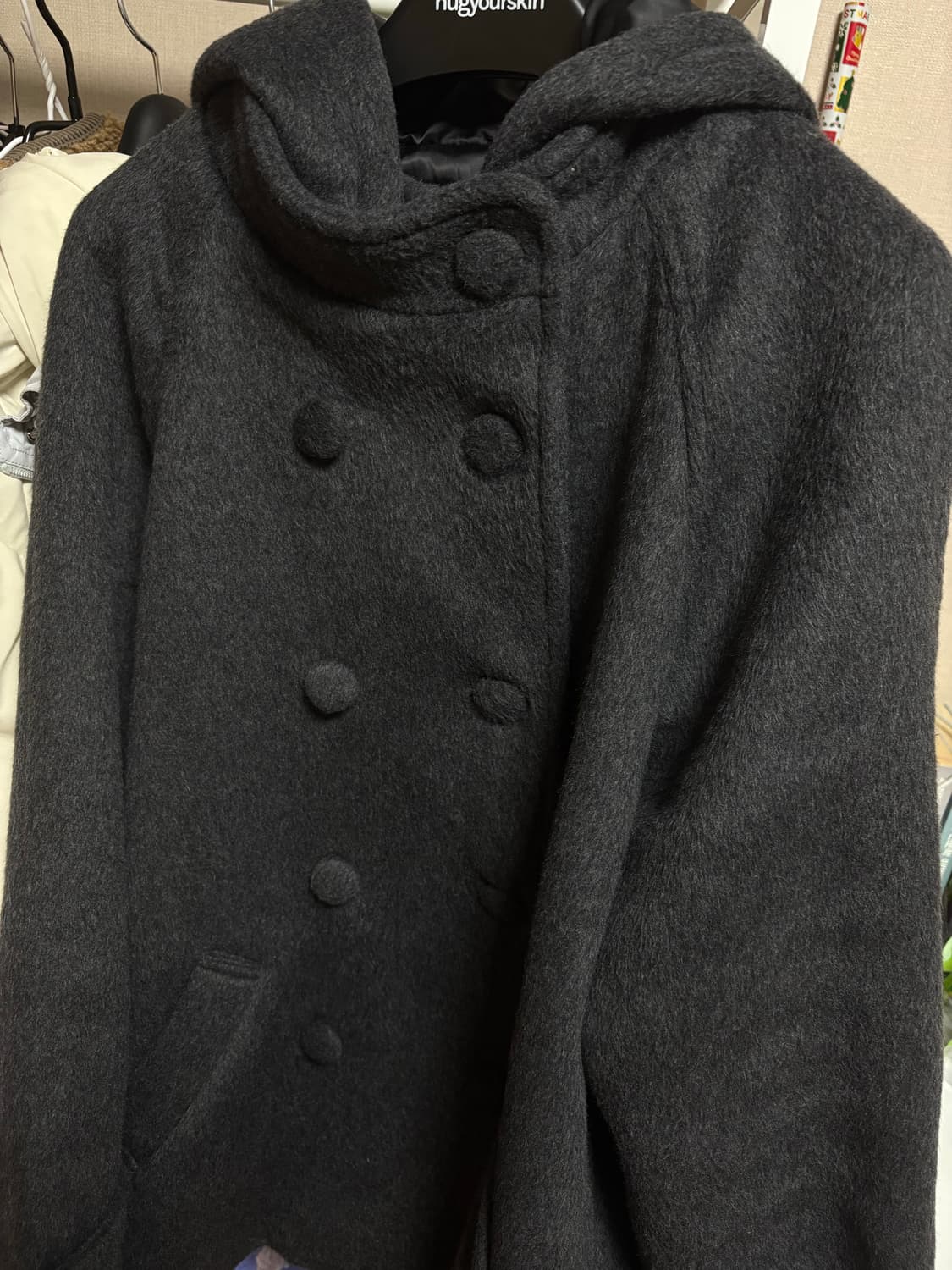 허그유어스킨 후드 하프 코트 차콜 상품이미지2