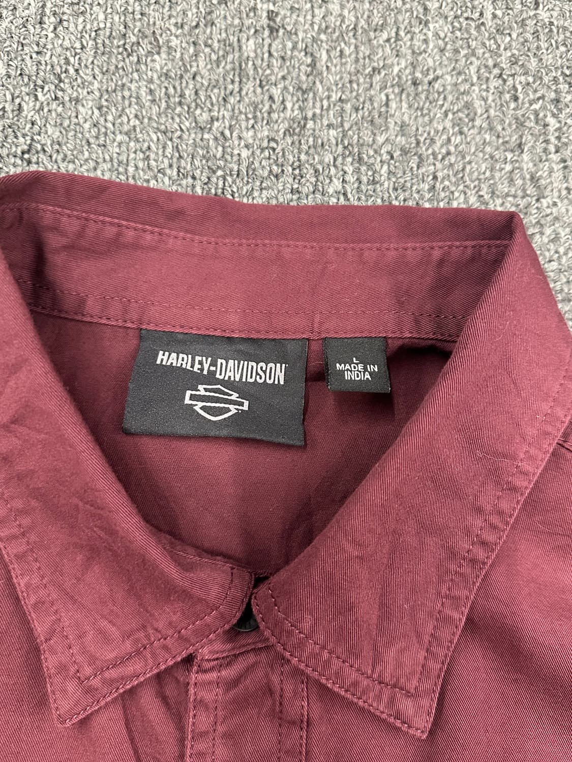 L)할리데이비슨 빈티지 투포켓 자수 버건디 반팔셔츠  상품이미지5