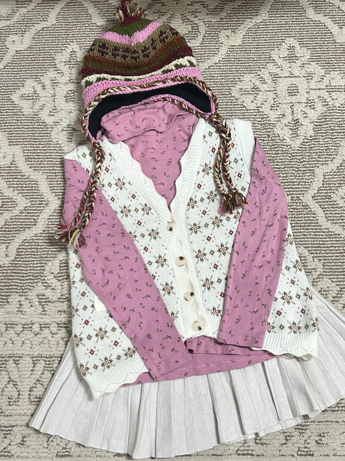 히피 모리걸 코디셋 핑크 잔체크  상품이미지1