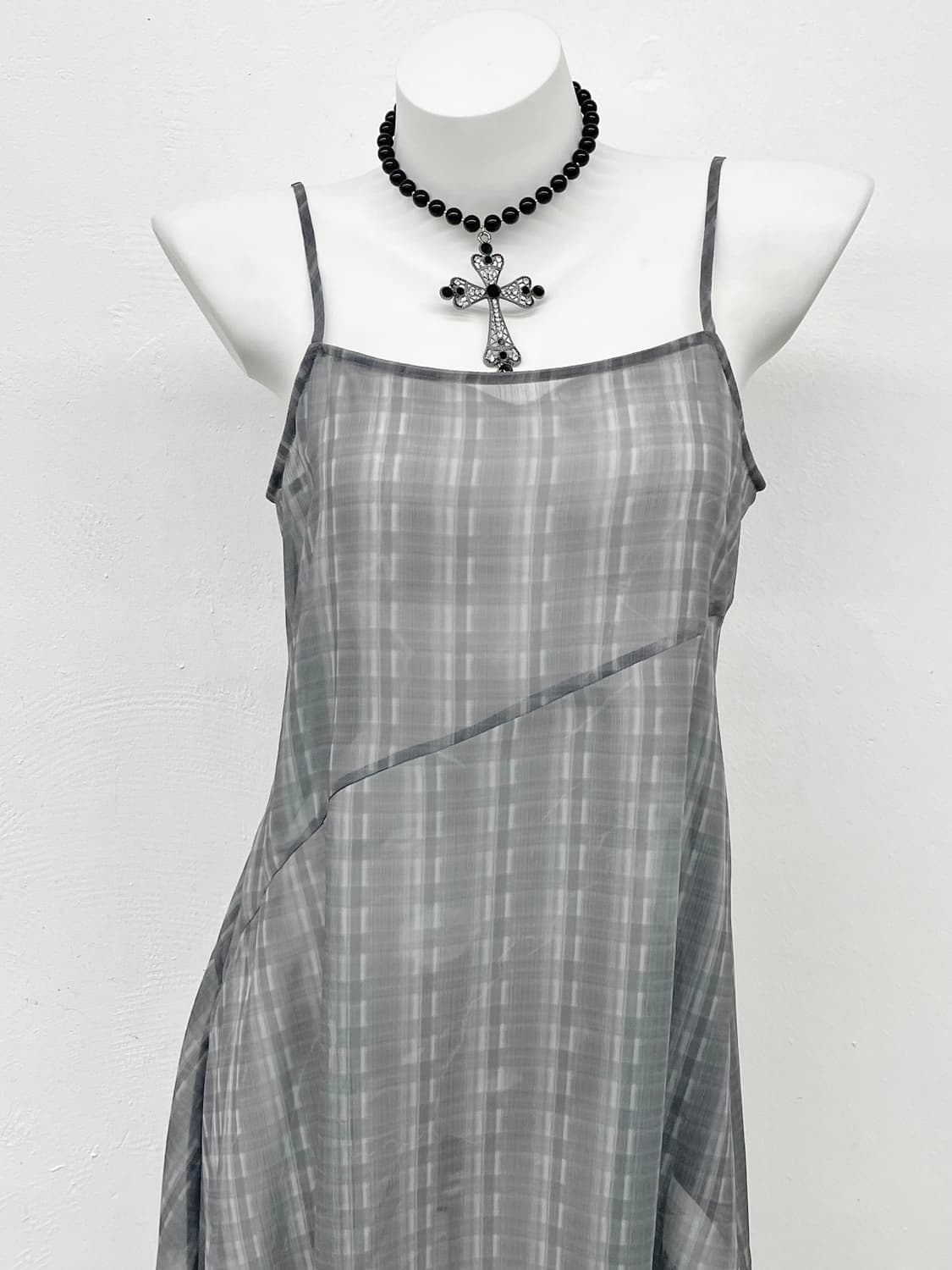 인사일런스 우먼 체크 레이어드 언발 원피스 상품이미지2