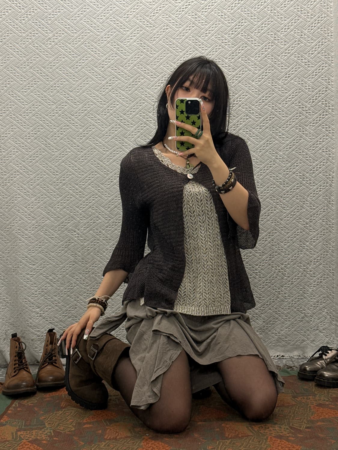 빈티지 러블리 코지 모리 버튼 케이프 뜨개 니트 가디건 K0131 상품이미지1