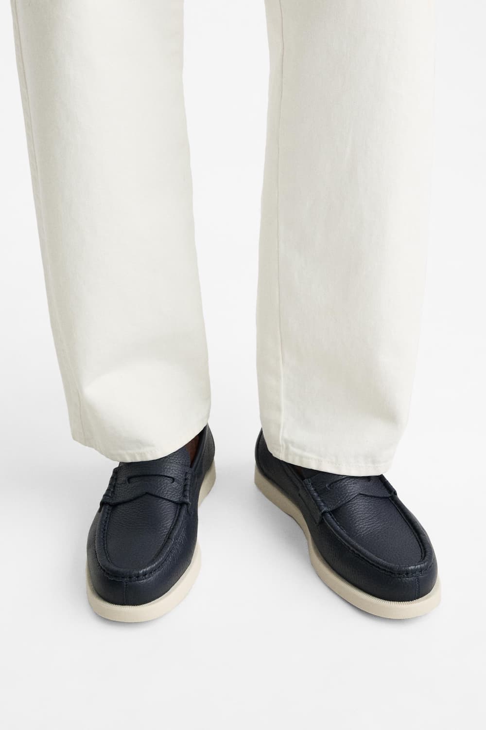 자라 레더 밴디드 모카신 네이비  상품이미지2