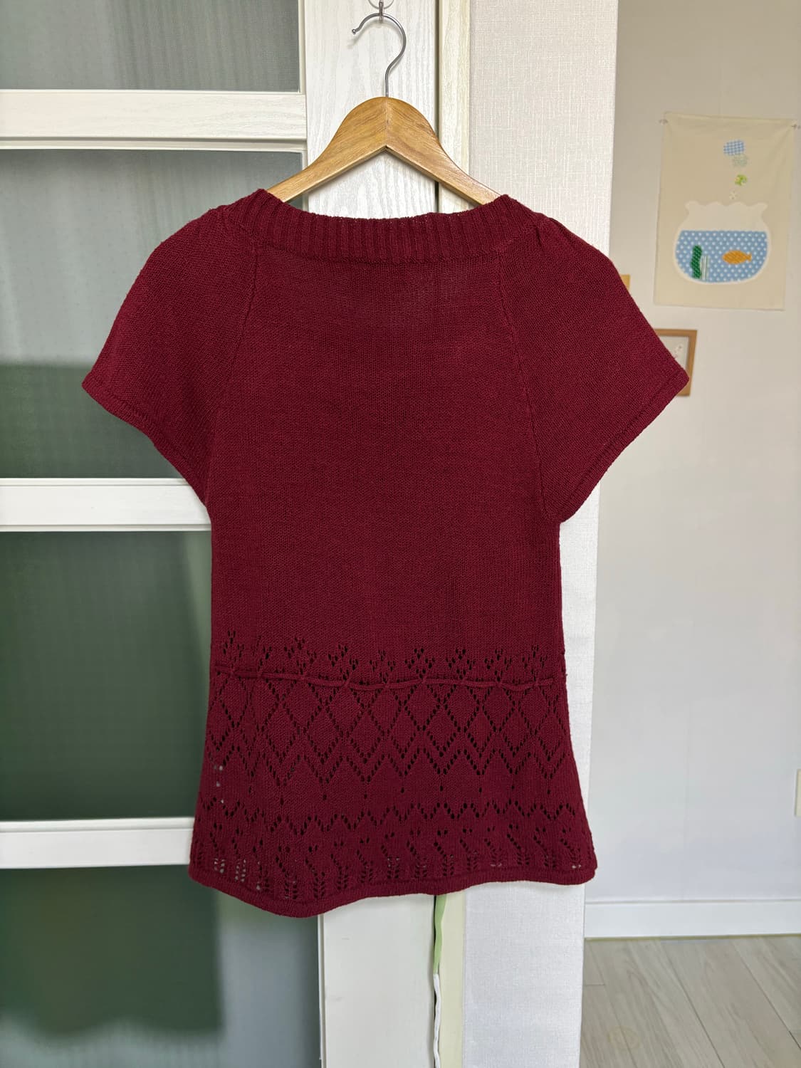 레드 반소매 니트 블라우스 상품이미지4