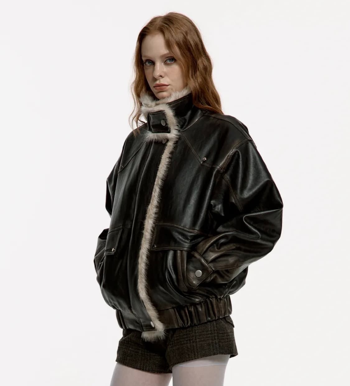 러프넥 무스탕 자켓 - 브라운 M 상품이미지1