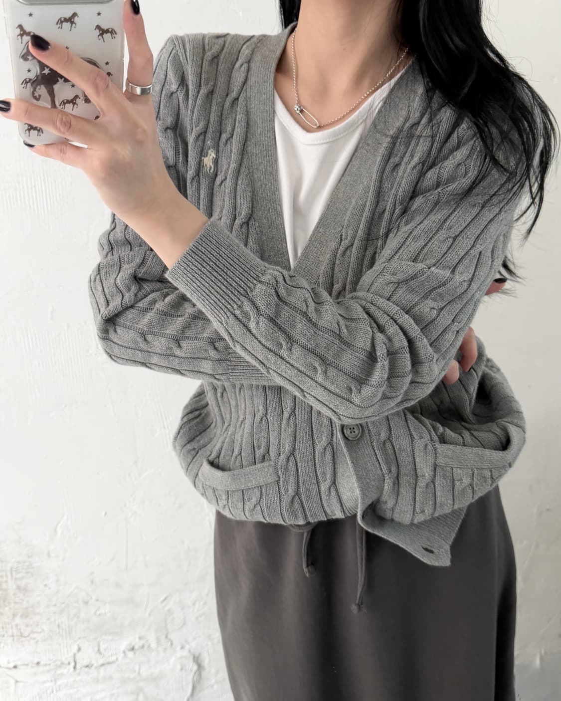 Polo 폴로 랄프로렌 신형 그레이컬러 브이넥 케이블 니트 가디건 상품이미지1