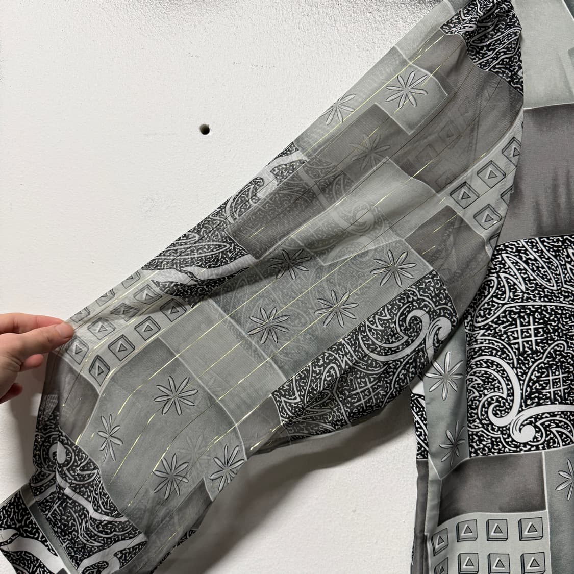 VTG 빈티지 멀티 패턴 금장 시스루 슬리브 셔츠 상품이미지5