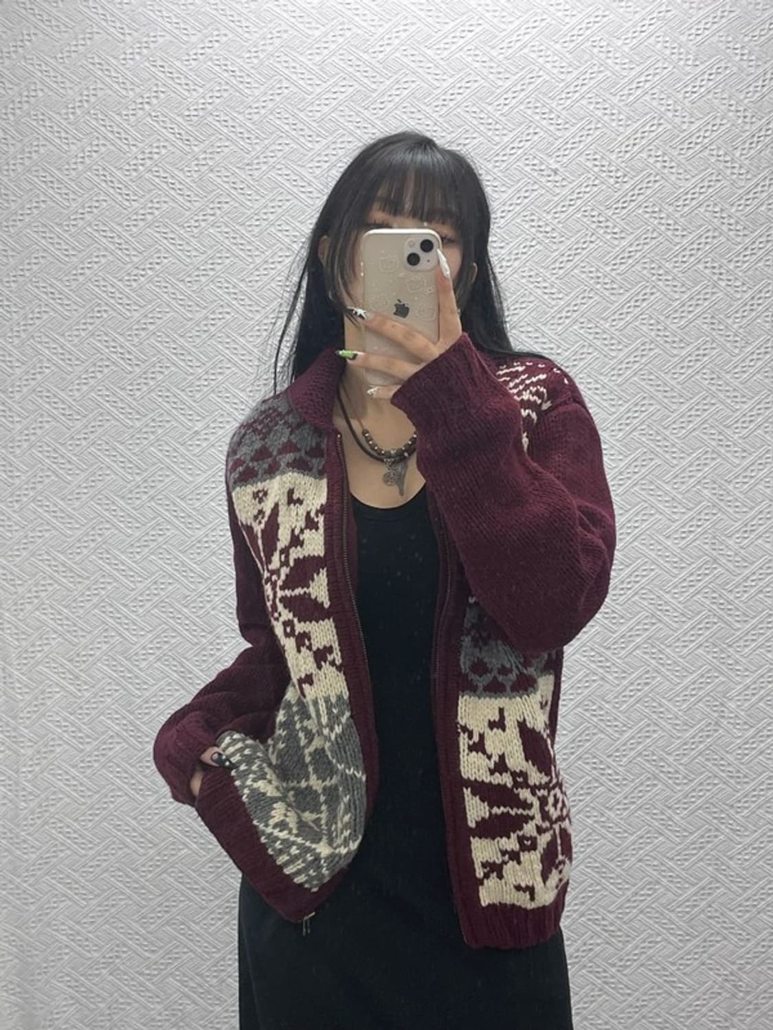 챕스 랄프로렌 코위찬 버건디 와인 니트 집업 가디건 L C08820 상품이미지2