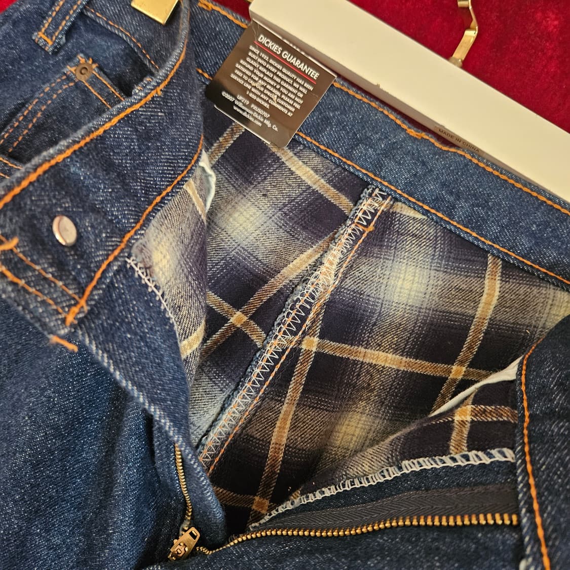 (새상품)디키즈(Dickies) 워크웨어 릴렉시드 체크 배색 데님팬츠 상품이미지6