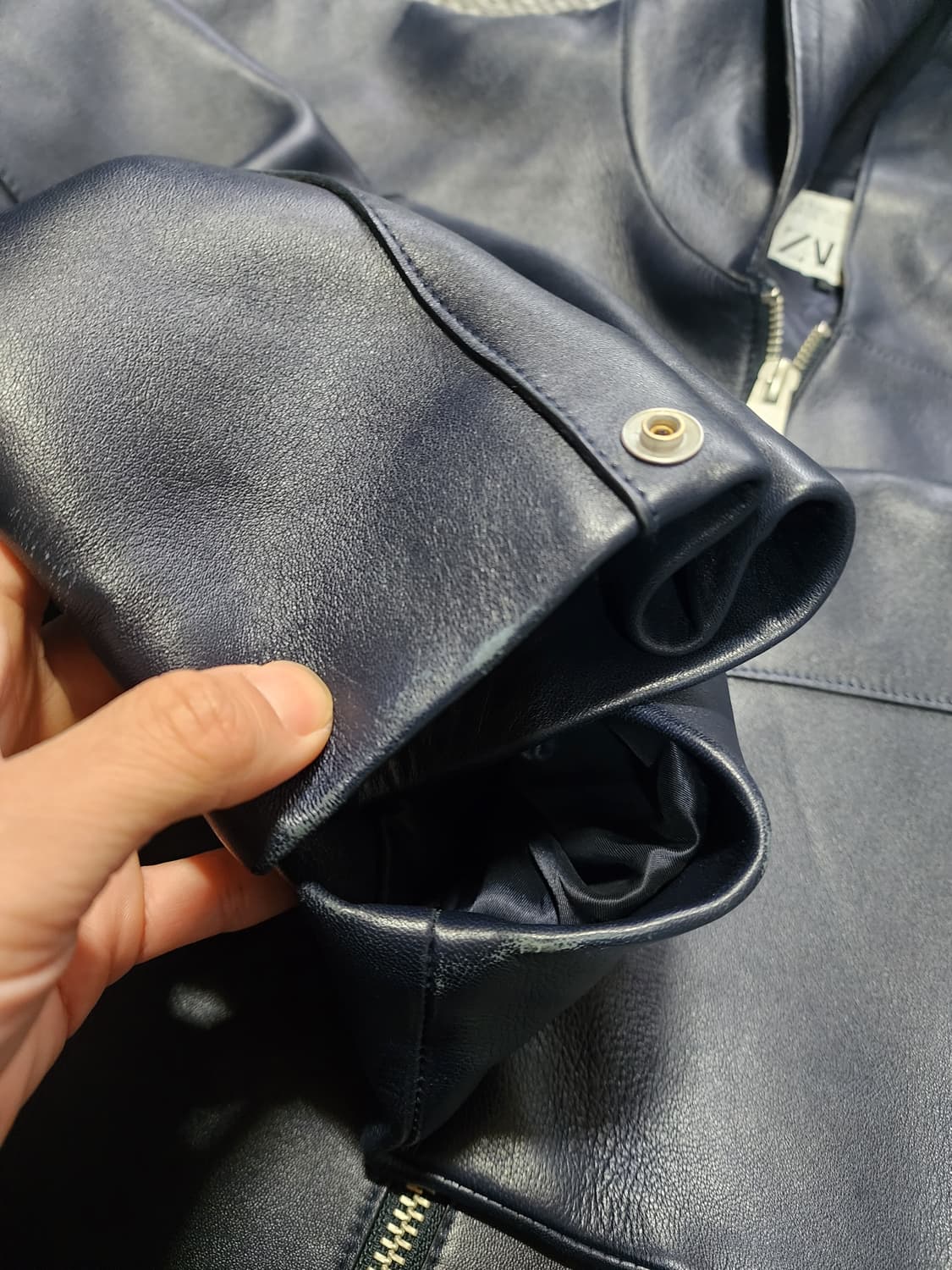 자라 네이비 후드 레더 점퍼 L-LX 상품이미지9