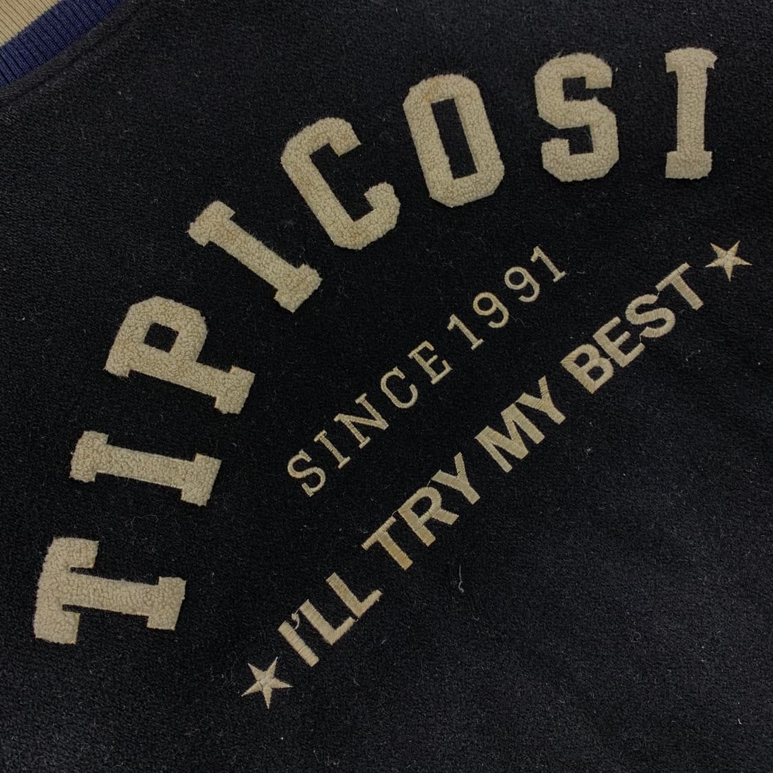 90‘s 티피코시 자수로고 레더암 울 바시티 자켓 상품이미지4