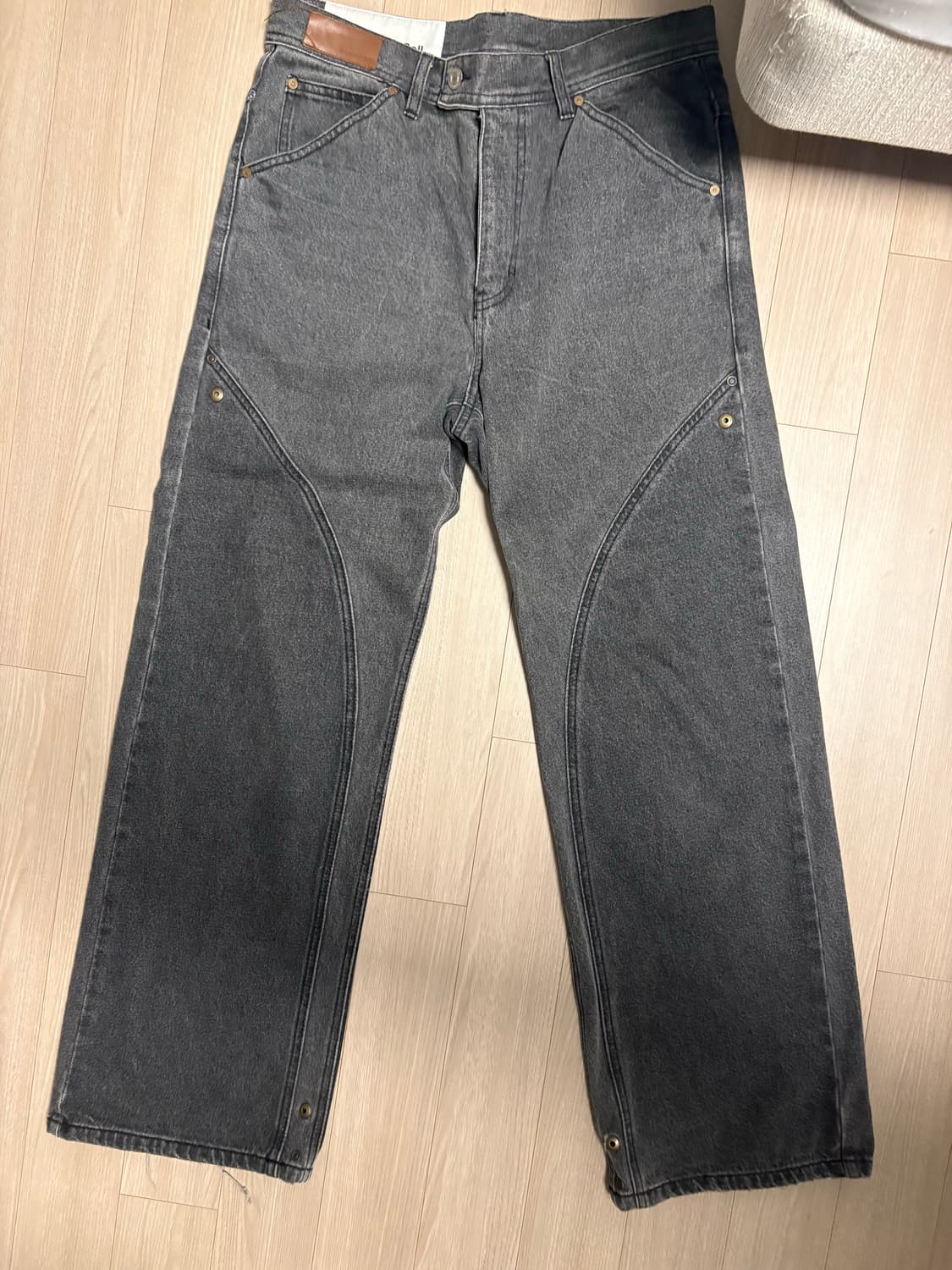 루카스 콘트라스트 패널 와이드 레그 진 (BLACK,M) 상품이미지4